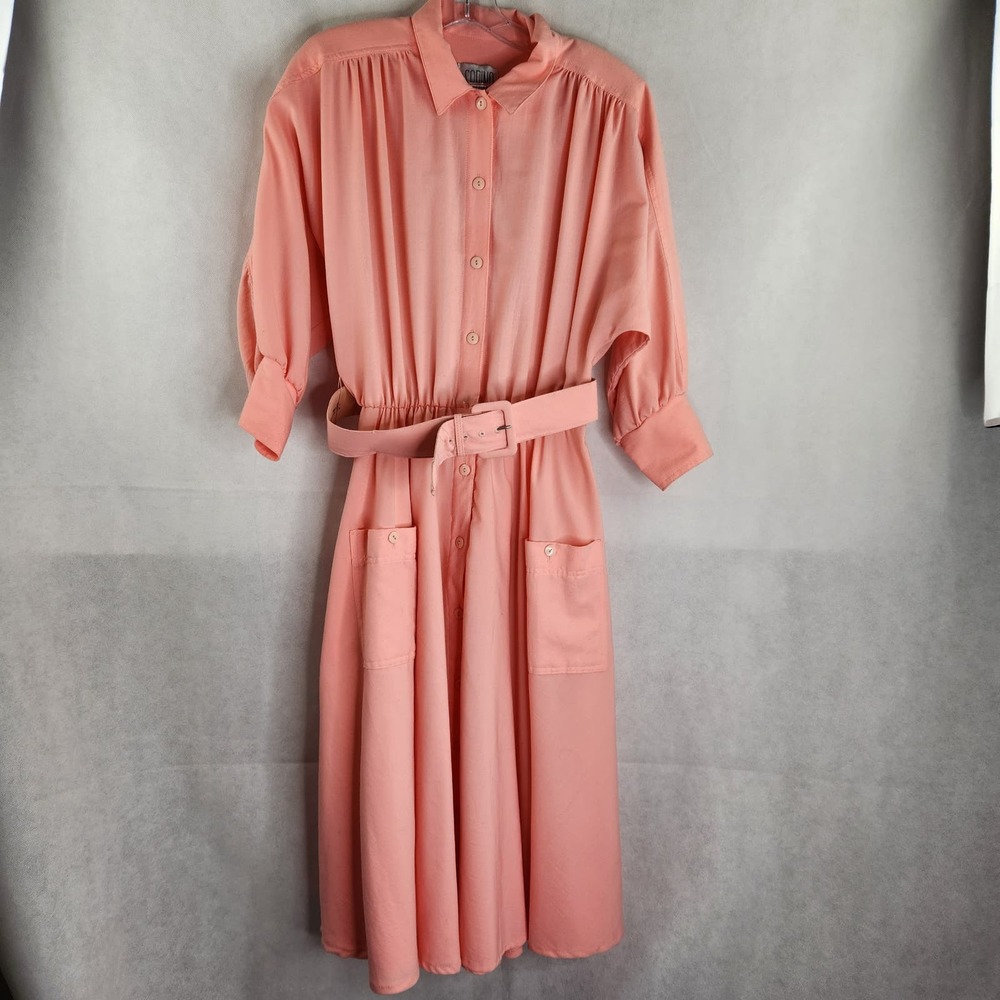 Vintage Sabino Womens Shirt Dress Belted House Pink Peach